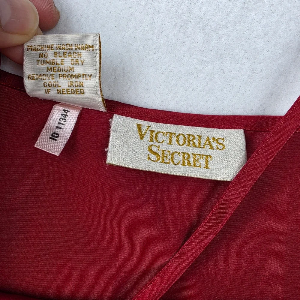 Victoria's Secret Gold Label Vintage Red Satin Lace Trim Chemise Slip Dress S